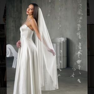 Pleated veil waltz length (ivory)